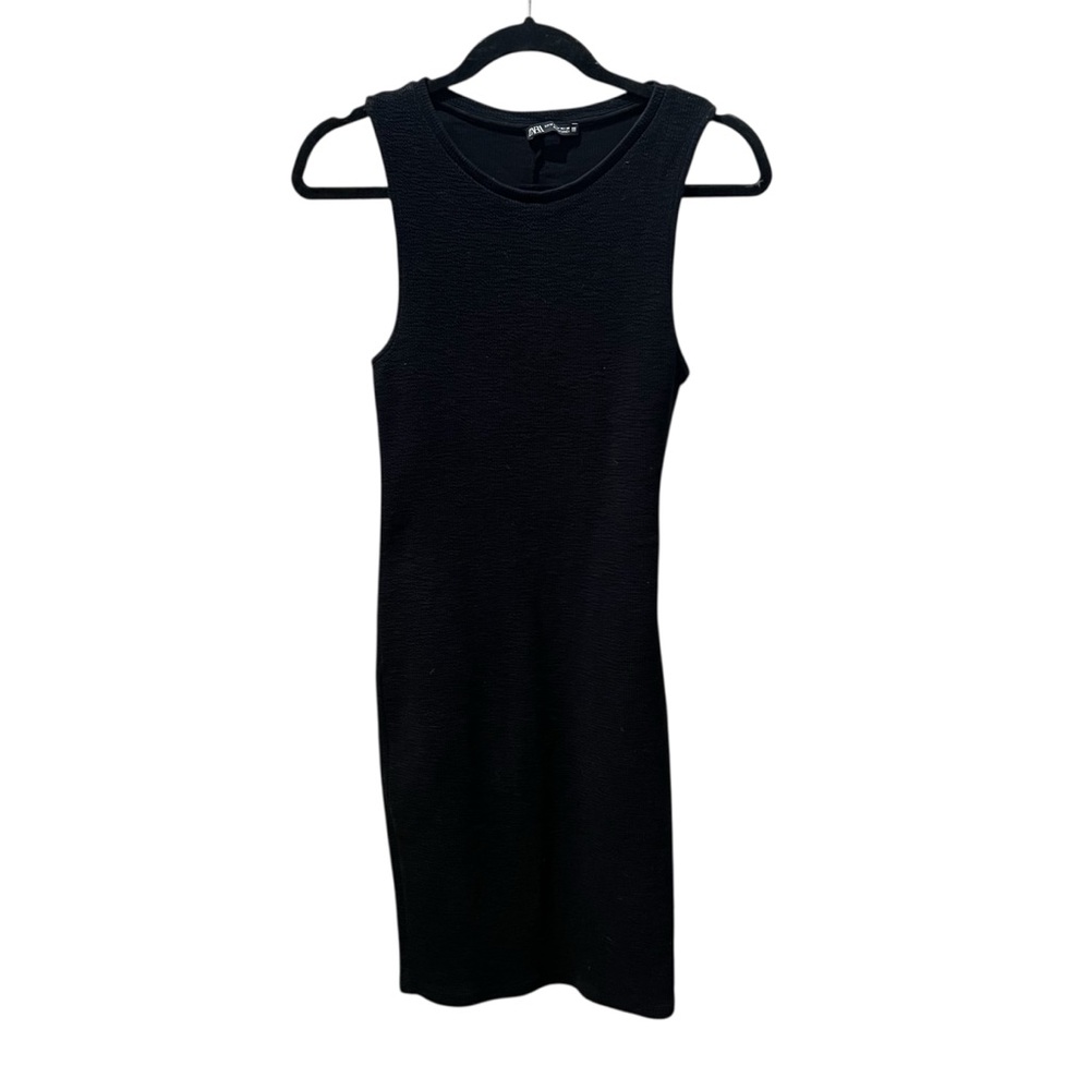 Zara Black Stretchy Sheath Cotton Mini Dress Crew Neck Sleeveless Size Medium